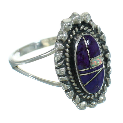 Sterling Silver Magenta Turquoise And Opal Southwestern Ring Size 5-3/4 AX73536